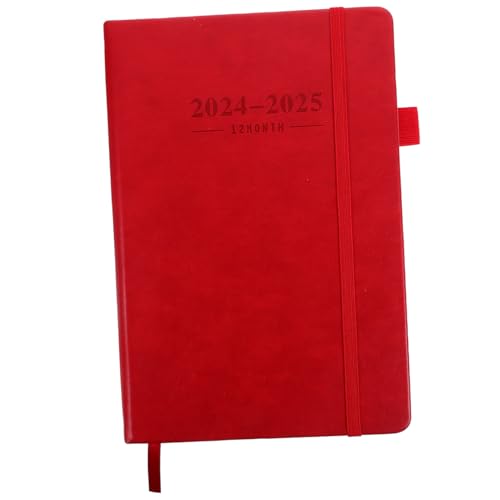 LAPYAPPE Tagesplaner Notizbuch Rotes Hardcover mit Blättern Glattes Pu material Monatsübersicht Wochenplaner für Büro Schule Reisen Perfekter Zeitplan Routinekalender von LAPYAPPE