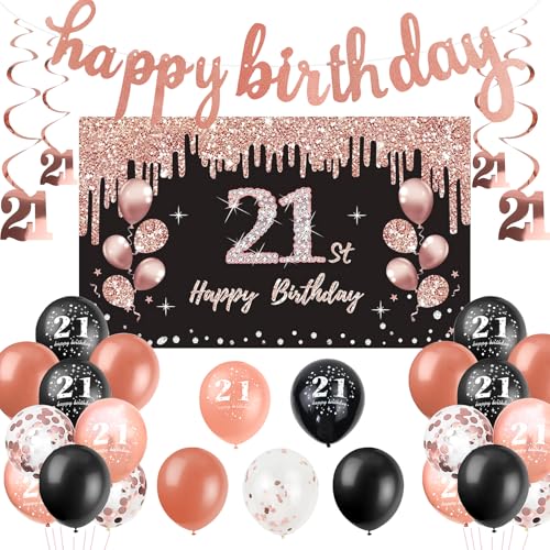 Dekorationen zum 21. Geburtstag für Frauen, 38-teiliges rotgoldenes Banner zum 21. Geburtstag, Zahlenballons, hängende Wirbel, Party-Dekorationsset für Mädchen, Frauen, Erwachsene. Dekorationen zum 21. Geburtstag für Frauen, 38-teiliges rotgoldenes Banner zum 21. Geburtstag, Zahlenballons, hängende Wirbel, Party-Dekorationsset für Mädchen, Frauen, Erwachsene. von LARDUX