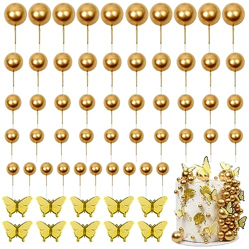 LARDUX 60 PCS Tortendeko Kugel- Schmetterling Kuchen Dekorationen DIY Mini Disco Ballon Cupcake Einsatz für Geburtstag Party Baby Dusche Hochzeit - Gold von LARDUX
