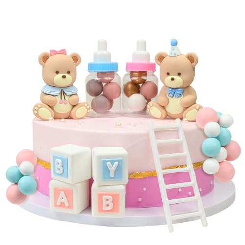LARDUX Kuchendekoration für Babypartys, Bären-Kuchendekoration, DIY-Kuchenbälle, Dekoration für Baby, Jungen, Mädchen, Geburtstagsparty, Geschlechtsoffenbarung, Bär, Babyparty, Kuchendekoration, Rosa von LARDUX