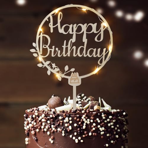 LED-Geburtstagskuchendekoration, Geburtstagstortendekoration, Geburtstagsdekoration für Kuchen, Geburtstagsparty, Kuchendekoration, Holz, doppelseitig, Kuchendekoration mit LED-Lichterketten LED-Geburtstagskuchendekoration, Geburtstagstortendekoration, Geburtstagsdekoration für Kuchen, Geburtstagsparty, Kuchendekoration, Holz, doppelseitig, Kuchendekoration mit LED-Lichterketten von LARDUX