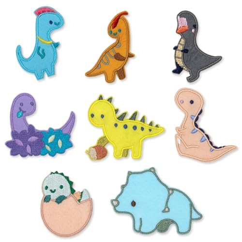 LARENNT Dinosaurier-Aufnäher zum Aufbügeln, bestickt, für Kinder, niedlicher Dinosaurier-Aufnäher für Kleidung, Jeans, Rucksäcke, Hüte, 8 Stück (verschiedene Größen) von LARENNT