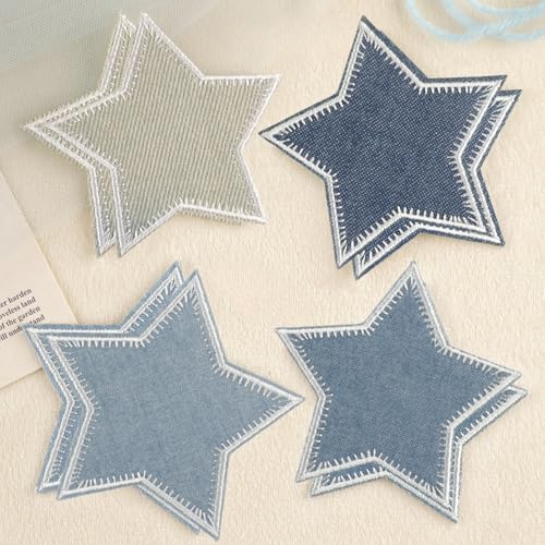 LARENNT Set mit 8 Flicken zum Aufbügeln Star - Denim Blau Stern Bügelflicken Kinder - Deko-Flicken zum Aufbügeln Kinder Patches zum Aufbügeln Für Jeans, Kleidung, Jacken, T-Shirts, Hüte, Rucksäcke von LARENNT