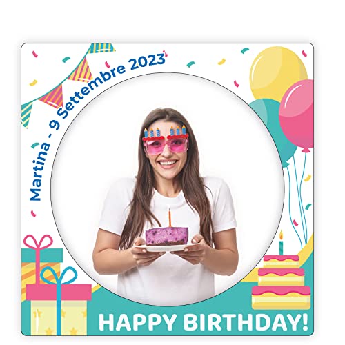 LARGE FORMAT Personalisierter Selfie-Rahmen für Partys und Firmenveranstaltungen, 100 x 100 cm, Motiv: Happy Birthday Cake – Graf 13 von LARGE FORMAT