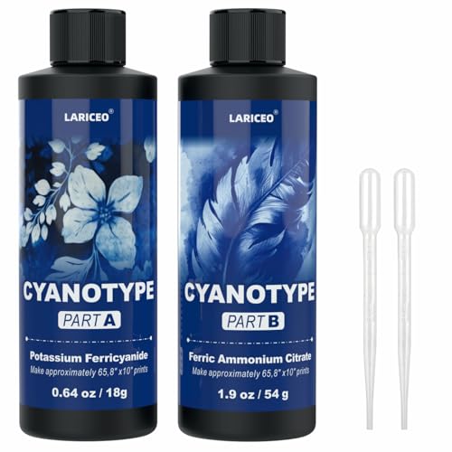Cyanotype Sensitizer Kit mit 2 Pipetten, leicht zu lagerndes Cyanotyp-Chemikalien-Farbpulver für fotografische Blaupausen auf Papier und Stoff, Sonnendruck-Kit für Anfänger und Künstler Cyanotype Sensitizer Kit mit 2 Pipetten, leicht zu lagerndes Cyanotyp-Chemikalien-Farbpulver für fotografische Blaupausen auf Papier und Stoff, Sonnendruck-Kit für Anfänger und Künstler von LARICEO