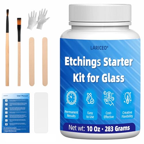 LARICEO Professionelles Ätz-Starter-Set für Glas, dauerhaft geätzte Designs, Kunst-Milchglas-Creme Kit zum Ätzen von LARICEO