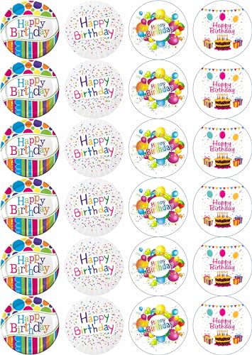 24 x vorgeschnittene, essbare Kuchendekoration "Happy Birthday", Cupcake-/Feen-Kuchen-Dekoration – erhältlich in einer Reihe von Designs (gemischt) von LARRYROO