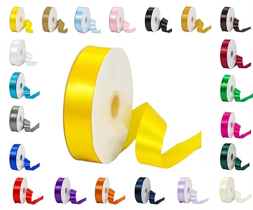 25 m Rollen doppelseitiges Satinband in verschiedenen Breiten und Farben (gelb, 25 mm x 25 m) von LARRYROO