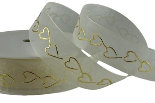 Luxuriöses Geschenkband in Herzform, für Valentinstag, Jahrestag, Geburtstag, Weihnachten, durchscheinend, erhältlich in Creme oder Silber (cremefarben, 2 m x 15 mm) von LARRYROO