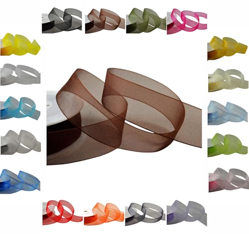 Luxuriöses Organzaband mit gewebtem Rand, Rolle mit 50 m/25 m, 3 mm, 9 mm, 15 mm, 25 mm, 40 mm (Braun, 3 mm – 50 m) von LARRYROO