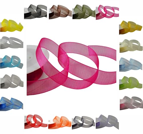 Luxuriöses Organzaband mit gewebtem Rand, Rolle mit 50 m/25 m, 3 mm, 9 mm, 15 mm, 25 mm, 40 mm (Fuchsia, 25 mm x 25 m) von LARRYROO