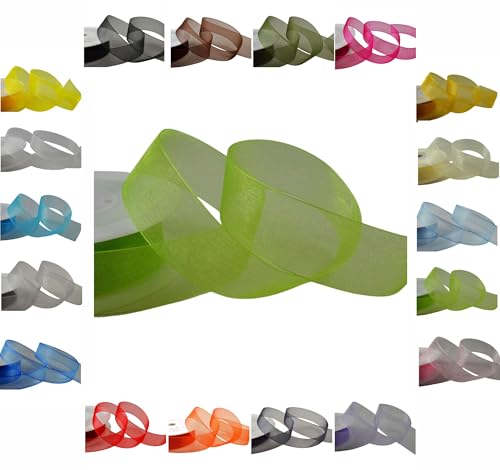 Luxuriöses Organzaband mit gewebtem Rand, Rolle mit 50 m/25 m, 3 mm, 9 mm, 15 mm, 25 mm, 40 mm (Hellgrün, 25 mm x 25 m) von LARRYROO