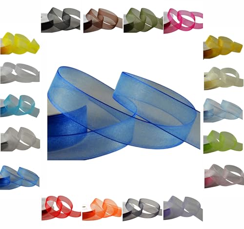 Luxuriöses Organzaband mit gewebtem Rand, Rolle mit 50 m/25 m, 3 mm, 9 mm, 15 mm, 25 mm, 40 mm (Königsblau, 25 mm x 25 m) von LARRYROO