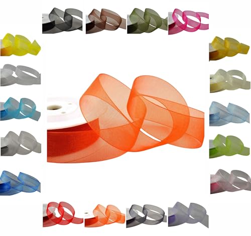 Luxuriöses Organzaband mit gewebtem Rand, Rolle mit 50 m/25 m, 3 mm, 9 mm, 15 mm, 25 mm, 40 mm (Orange, 3 mm – 50 m) von LARRYROO
