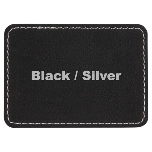 8,9 x 6,3 cm, rechteckig, blanko, laserbar, Kunstleder, Hutaufnäher mit selbstklebenden Kunstleder-Patches für Hüte, individuelle Stoffreparatur, Nähen, Laserzubehör (Schwarz/Silber, 50) von LASER GIFT