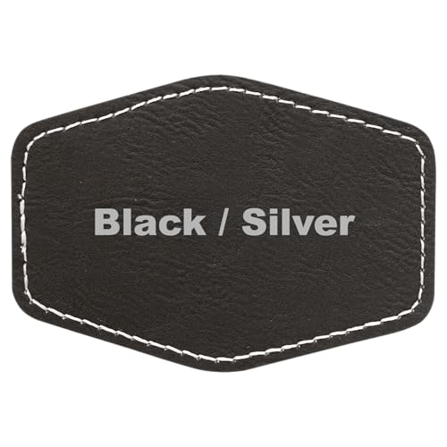 8,9 x 6,3 cm, sechseckig, blanko, laserbar, Kunstleder, Hutaufnäher mit selbstklebenden Kunstleder-Patches für Hüte, individuelle Stoffreparatur, Nähen, Laserzubehör (Schwarz/Silber, 50) von LASER GIFT