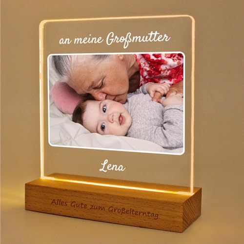 LASERO' Personalisierte Lampe Geschenk für Oma und Opa - Geschenke Großeltern für Großelterntag | Lampe mit Foto und Holz Basis mit Gravur - Personalisierte Bilderrahmen Oma Opa Geschenk von LASERO'