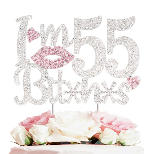 LASKYER Tortenaufsatz mit Aufschrift "I'm 55th Birthday", rosa Strasssteine, Aufschrift "Happy 55th Birthday Cheers to 55 Years Old", Partydekoration, glitzernd, aus Metall von LASKYER