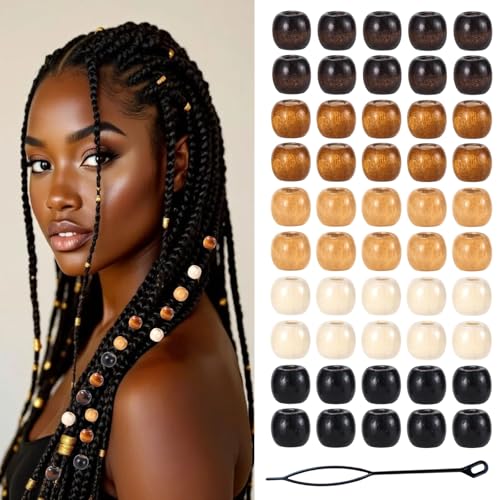 Holzhaarperlen für Zöpfe und Dreadlocks, natürliche Holzperlen, Haar-Accessoires zum Flechten und Basteln, 12 x 11 mm, 95 Stück Holzhaarperlen für Zöpfe und Dreadlocks, natürliche Holzperlen, Haar-Accessoires zum Flechten und Basteln, 12 x 11 mm, 95 Stück von LASWISE