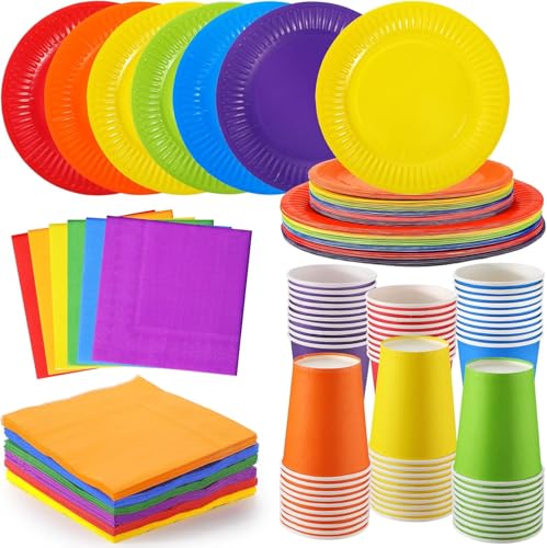 LATERN 120 Stück Buntes Partygeschirr aus Papier, 30 x 23CM Essteller & 18CM Salatteller, 30 x 270ml Becher, 30 x 25CM Servietten – für Neon Fiesta Regenbogen Party Dekoration LATERN 120 Stück Buntes Partygeschirr aus Papier, 30 x 23CM Essteller & 18CM Salatteller, 30 x 270ml Becher, 30 x 25CM Servietten – für Neon Fiesta Regenbogen Party Dekoration von LATERN