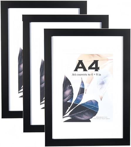 LATERN 3 Stück Holz Bilderrahmen, A4 Tisch-Bilderrahmen Wandmontage Rahmen mit Sockel und Matte für Bilder Fotos Poster Zertifikate Unterschriften Displays (Schwarz) von LATERN