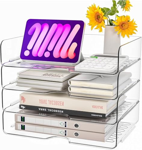 LATERN 4 Stück Papier Organizer Briefablagen, Acryl Stapelbare A4-Papierablage Transparenter Dokumentenhalter Schreibtisch Organizer für Bücher Notizen Papier Zuhause Büro Schule Organisieren LATERN 4 Stück Papier Organizer Briefablagen, Acryl Stapelbare A4-Papierablage Transparenter Dokumentenhalter Schreibtisch Organizer für Bücher Notizen Papier Zuhause Büro Schule Organisieren von LATERN