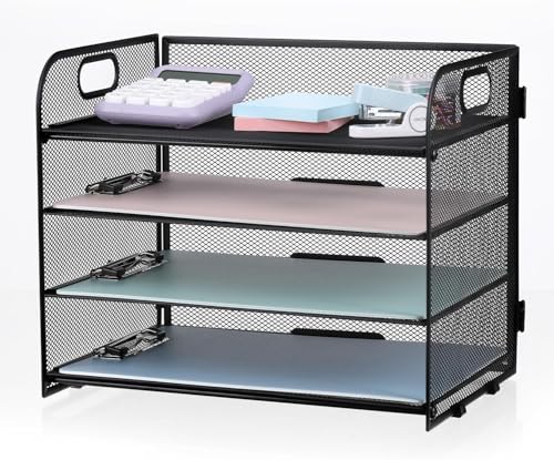 LATERN 4 Stufiger Briefablage Organizer aus Metall Mesh, 32CM x 28CM x 24CM Ausziehbarer Mesh-Papierordner Dokumentenablage mit Griff für Akten Bücher Notizen Papier Zuhause Büro Schule Organisieren von LATERN