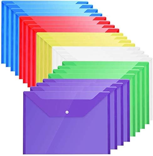 LATERN Dokumententasche A4 Transparent, 30 Stück Mehrfarbige Dokumentenmappe mit Druckknopf für Dokument Speicherung von LATERN