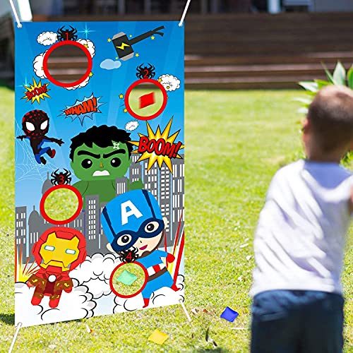 LATERN Superhelden-Wurf-Spiel mit 4 Stück Sitzsäcken, Karneval-Wurfspiel-Banner Superheld Indoor Outdoor Wurfspiel Partyzubehör für Kinder von LATERN
