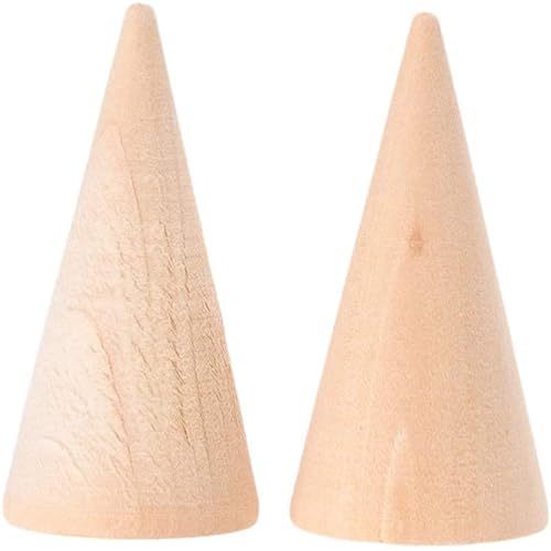 LATRAT 10 Stück Holz Handwerk Kegel DIY Holzkegel Unbemalte Holzkegel Ornament zum Malen Holzkegel Ringhalter Schmuck Display Ständer 2. 5X5cm von LATRAT