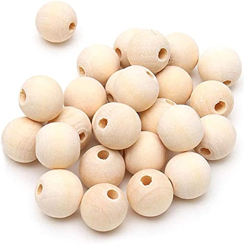 LATRAT 100 Stück Naturholzperlen Holzperlen Runde Naturperlen Kit, runde Holzperlen für Makramee-Perlen zum Basteln mit Loch Bastelperlen, für Dekorationen 20 mm von LATRAT