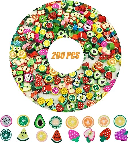LATRAT 200 Stück Obst Perlen zum Auffädeln Früchten, DIY Armband Zubehör zur Herstellung von Halskettenschmuck, Mixed Fruit Polymer Clay Beads für Kinder und Mädchen, Zufälliges Muster von LATRAT
