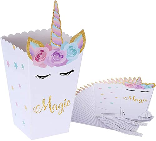 LATRAT 24 Stück Popcorntüten, Einhorn Popcorn Boxen Karton Süßigkeiten Container für Kinder Geburtstag Einhorn Thema Partyangebot von LATRAT