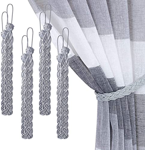 LATRAT 4 Stück Geflochtene Vorhang Raffhalter, Vorhang Seil Vorhang Raffhalter Haken für Fenster Vorhang, Silber LATRAT 4 Stück Geflochtene Vorhang Raffhalter, Vorhang Seil Vorhang Raffhalter Haken für Fenster Vorhang, Silber von LATRAT