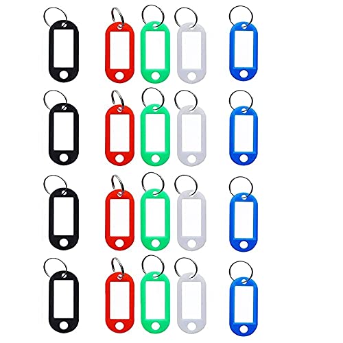 LATRAT Schlüsselanhänger mit Spaltring, 5 Farben, Schlüsseletiketten aus Kunststoff, Schlüsseletiketten mit Schlüsselring und Spaltring von LATRAT
