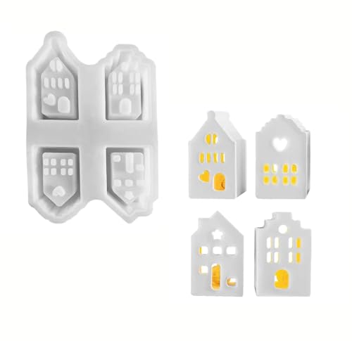 LATRAT Silikonformen Gießformen Häuser, Haus 3D Silikonform,Haus Silikonform, Häuser Kerzenformen, Silikon Gießform Neuheiten für Bastelarbeiten, Gips, Kerzen, Heimwerken (Transparentes Haus 4B) von LATRAT