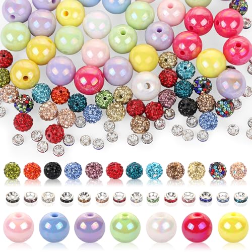 LATUMCO 120-teiliges Set aus gemischten Strasssteinen, Kaugummi- und Abstandshalter-Perlen (je 40 Stück) für Schmuckherstellung, Bastelarbeiten, Armbänder, Halsketten, Schlüsselanhänger und Ohrringe von LATUMCO
