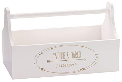 LAUBLUST Geschenkkorb zur Hochzeit Liebespfeil Motiv - Personalisiert mit Gravur - ca. 34x18x20cm, Weiß, Holz, FSC® von LAUBLUST