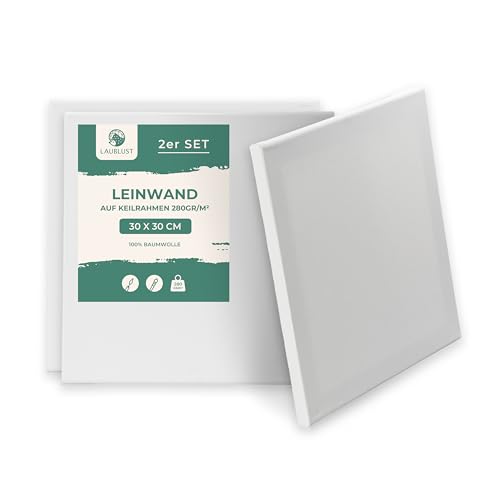 LAUBLUST Keilrahmen 30x30 cm 2er Set - Weiß | Leinwand Set Maltuch aus 100% Baumwolle - Leinwände 280 g/m² | Vorgrundiert, Säurefrei - Keilrahmenset Leinwand zum Bemalen für Acryl-, Aquarell-, Ölfarbe LAUBLUST Keilrahmen 30x30 cm 2er Set - Weiß | Leinwand Set Maltuch aus 100% Baumwolle - Leinwände 280 g/m² | Vorgrundiert, Säurefrei - Keilrahmenset Leinwand zum Bemalen für Acryl-, Aquarell-, Ölfarbe von LAUBLUST