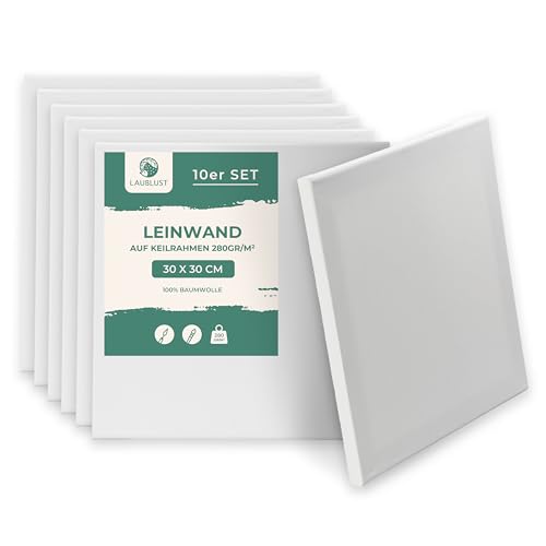 LAUBLUST Keilrahmen 30x30cm 10er Set - Weiß | Leinwand Set Maltuch aus 100% Baumwolle - Leinwände 280 g/m² | Vorgrundiert, Säurefrei - Keilrahmenset Leinwand zum Bemalen für Acryl-, Aquarell-, Ölfarbe LAUBLUST Keilrahmen 30x30cm 10er Set - Weiß | Leinwand Set Maltuch aus 100% Baumwolle - Leinwände 280 g/m² | Vorgrundiert, Säurefrei - Keilrahmenset Leinwand zum Bemalen für Acryl-, Aquarell-, Ölfarbe von LAUBLUST