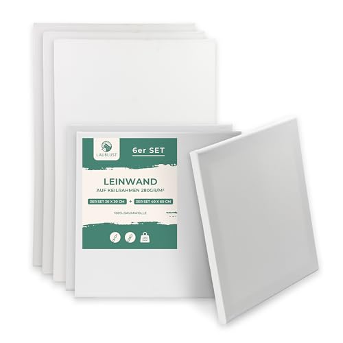 LAUBLUST Keilrahmen 30x30cm 3er Set & 40x60cm 3er Set - Weiß | Leinwand Maltuch aus 100% Baumwolle - Leinwände 280 g/m² | Vorgrundiert, Säurefrei - Keilrahmenset zum Bemalen für Acryl-, Ölfarbe LAUBLUST Keilrahmen 30x30cm 3er Set & 40x60cm 3er Set - Weiß | Leinwand Maltuch aus 100% Baumwolle - Leinwände 280 g/m² | Vorgrundiert, Säurefrei - Keilrahmenset zum Bemalen für Acryl-, Ölfarbe von LAUBLUST