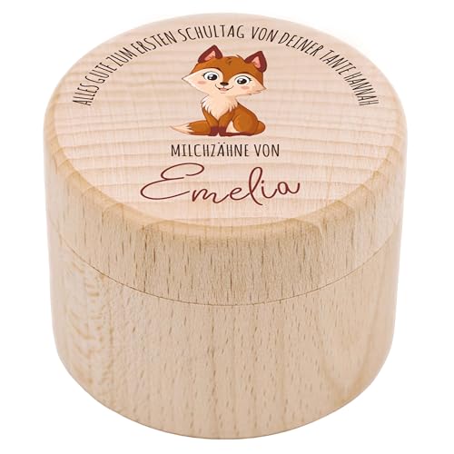 LAUBLUST Personalisierte Milchzahndose mit Namen - Runde Zahnbox mit Fuchs | Zahnfee Geschenk für Jungen & Mädchen - Milchzahnbox & Zahndose aus Holz als Andenken für Kinder LAUBLUST Personalisierte Milchzahndose mit Namen - Runde Zahnbox mit Fuchs | Zahnfee Geschenk für Jungen & Mädchen - Milchzahnbox & Zahndose aus Holz als Andenken für Kinder von LAUBLUST
