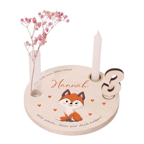 LAUBLUST Personalisierter Geburtstagsteller aus Holz mit Kerzenhalter, Vase & Zahlen - Geburtstagsdeko mit Namen - Fuchs Motiv | Ø16.5 cm, Natur - Geburtstagstisch - 1. Geburtstag Kinder Geschenk LAUBLUST Personalisierter Geburtstagsteller aus Holz mit Kerzenhalter, Vase & Zahlen - Geburtstagsdeko mit Namen - Fuchs Motiv | Ø16.5 cm, Natur - Geburtstagstisch - 1. Geburtstag Kinder Geschenk von LAUBLUST