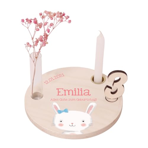 LAUBLUST Personalisierter Geburtstagsteller aus Holz mit Kerzenhalter, Vase & Zahlen - Geburtstagsdeko mit Namen - Hase Motiv | Ø 16.5 cm, Natur - Geburtstagstisch - 1. Geburtstag Kinder Geschenk LAUBLUST Personalisierter Geburtstagsteller aus Holz mit Kerzenhalter, Vase & Zahlen - Geburtstagsdeko mit Namen - Hase Motiv | Ø 16.5 cm, Natur - Geburtstagstisch - 1. Geburtstag Kinder Geschenk von LAUBLUST