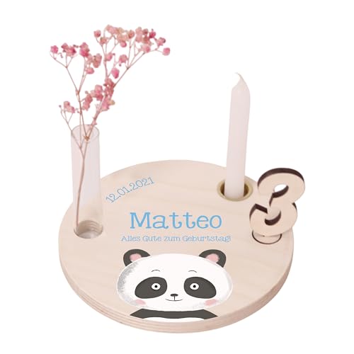 LAUBLUST Personalisierter Geburtstagsteller aus Holz mit Kerzenhalter, Vase & Zahlen - Geburtstagsdeko mit Namen - Panda Motiv | Ø 16.5 cm, Natur - Geburtstagstisch - 1. Geburtstag Kinder Geschenk LAUBLUST Personalisierter Geburtstagsteller aus Holz mit Kerzenhalter, Vase & Zahlen - Geburtstagsdeko mit Namen - Panda Motiv | Ø 16.5 cm, Natur - Geburtstagstisch - 1. Geburtstag Kinder Geschenk von LAUBLUST