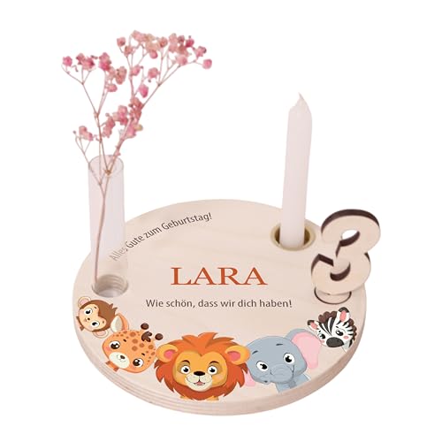 LAUBLUST Personalisierter Geburtstagsteller aus Holz mit Kerzenhalter, Vase & Zahlen - Geburtstagsdeko mit Namen - Safari Motiv | Ø16.5 cm, Natur - Geburtstagstisch - 1. Geburtstag Kinder Geschenk LAUBLUST Personalisierter Geburtstagsteller aus Holz mit Kerzenhalter, Vase & Zahlen - Geburtstagsdeko mit Namen - Safari Motiv | Ø16.5 cm, Natur - Geburtstagstisch - 1. Geburtstag Kinder Geschenk von LAUBLUST