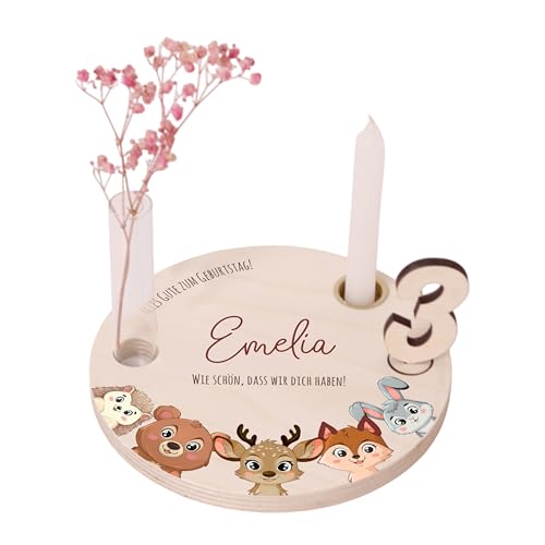 LAUBLUST Personalisierter Geburtstagsteller aus Holz mit Kerzenhalter, Vase & Zahlen - Geburtstagsdeko mit Namen - Waldtiere Motiv | Ø16.5 cm, Natur - Geburtstagstisch - 1. Geburtstag Kinder Geschenk LAUBLUST Personalisierter Geburtstagsteller aus Holz mit Kerzenhalter, Vase & Zahlen - Geburtstagsdeko mit Namen - Waldtiere Motiv | Ø16.5 cm, Natur - Geburtstagstisch - 1. Geburtstag Kinder Geschenk von LAUBLUST