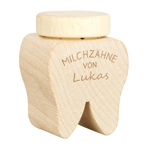 LAUBLUST Personalisierte Milchzahndose mit Namen - Zahnbox mit Gravur auf beiden Seiten | Zahnfee Geschenk für Jungen & Mädchen - Milchzahnbox & Zahndose aus Holz ca. 6 x 4 cm als Andenken für Kinder von LAUBLUST