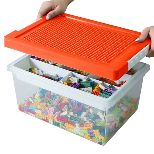LAUFUY Aufbewahrungsboxen für Lego Bausteine Box mit Deckel, Stapelbare Steine Sortierboxen, Spielzeug Kleinteile Kiste Bausteine Box Behälter, Transparent Organizer für Kinder Spielzeugkiste (Rot) von LAUFUY