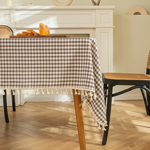 Exquisite Leinentischdecke, 135 x 200 cm, rechteckige Tischdecke – Baumwollleinen-Tischdecke, staubdichte Tischdecke für die Tischdekoration in der Küche von LAUMOE
